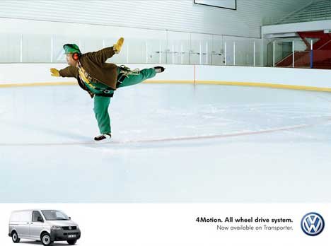 Pruner skates in VW Transporter print ad